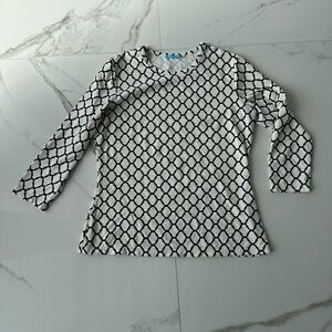 J. McLaughlin 3/4 Sleeve Geometric Print in White & Black Top, GUC, Sz. M